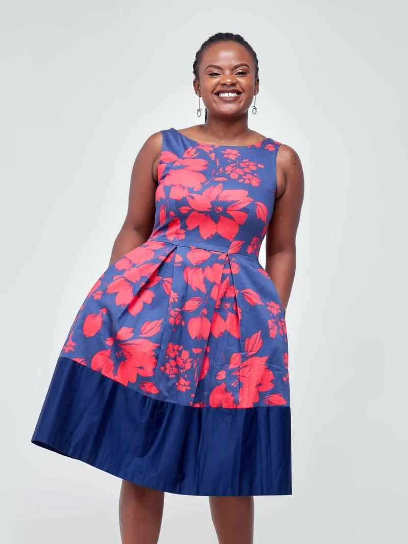 The Fashion Frenzy Cotton Skater - Navy / Red