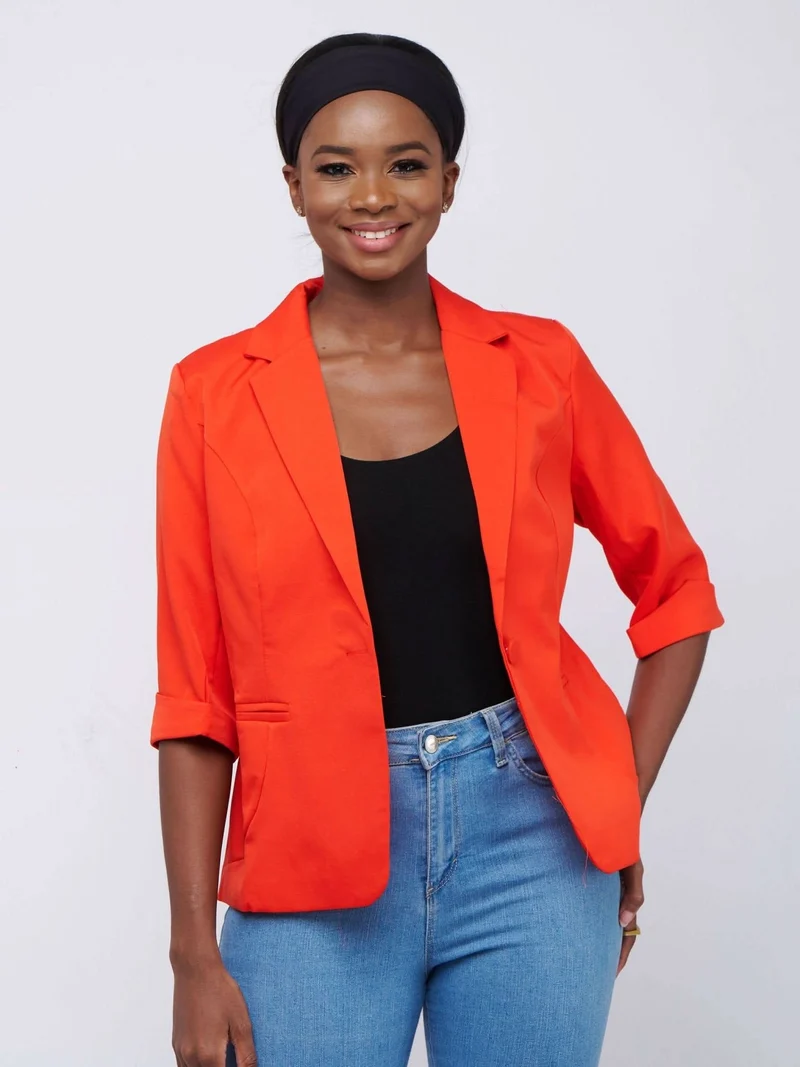 The Fashion Frenzy 3/4 Sleeved Blazer - Red