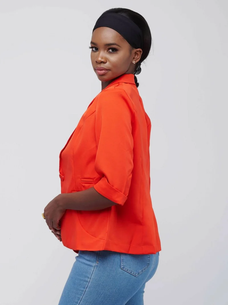 The Fashion Frenzy 3/4 Sleeved Blazer - Red