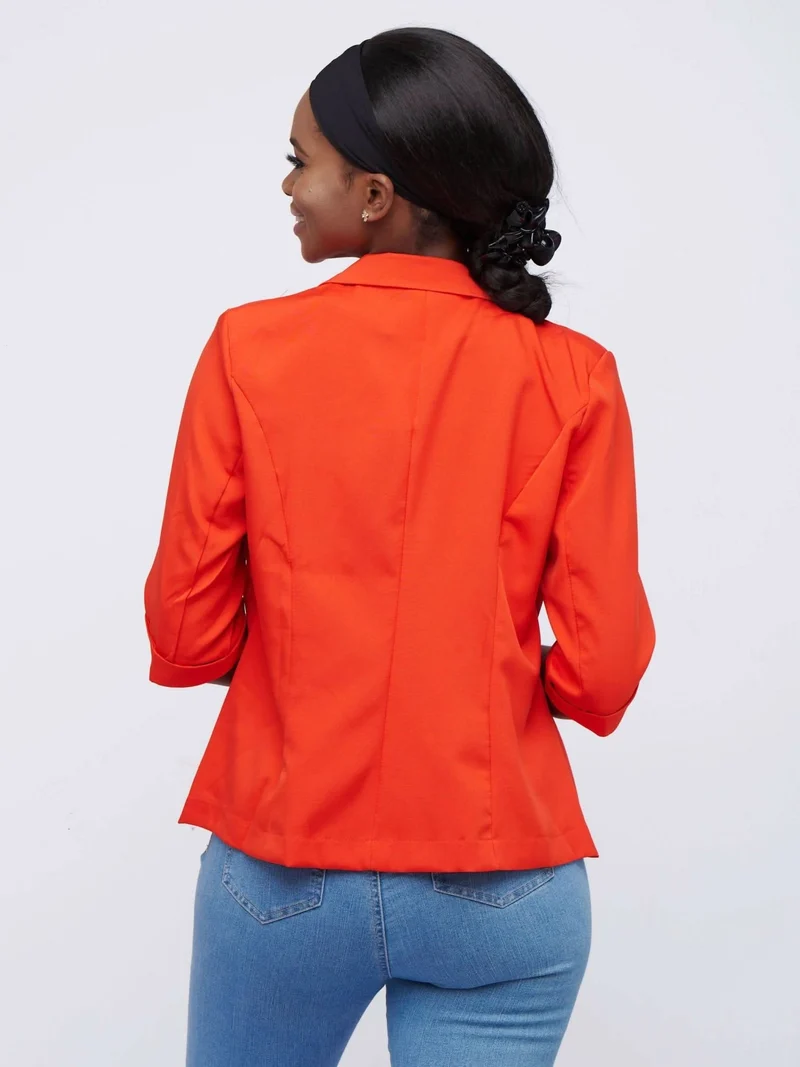 The Fashion Frenzy 3/4 Sleeved Blazer - Red