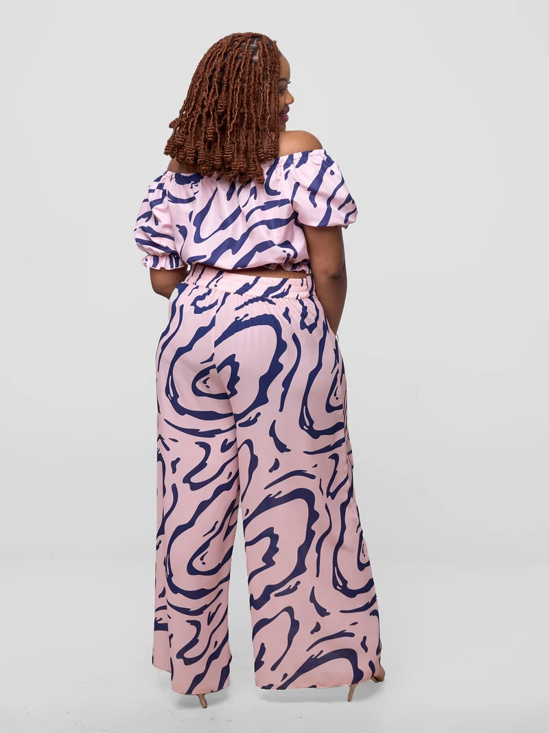 Zoya Shani Off Shoulder Crop Top - Navy / Peach Sani Print