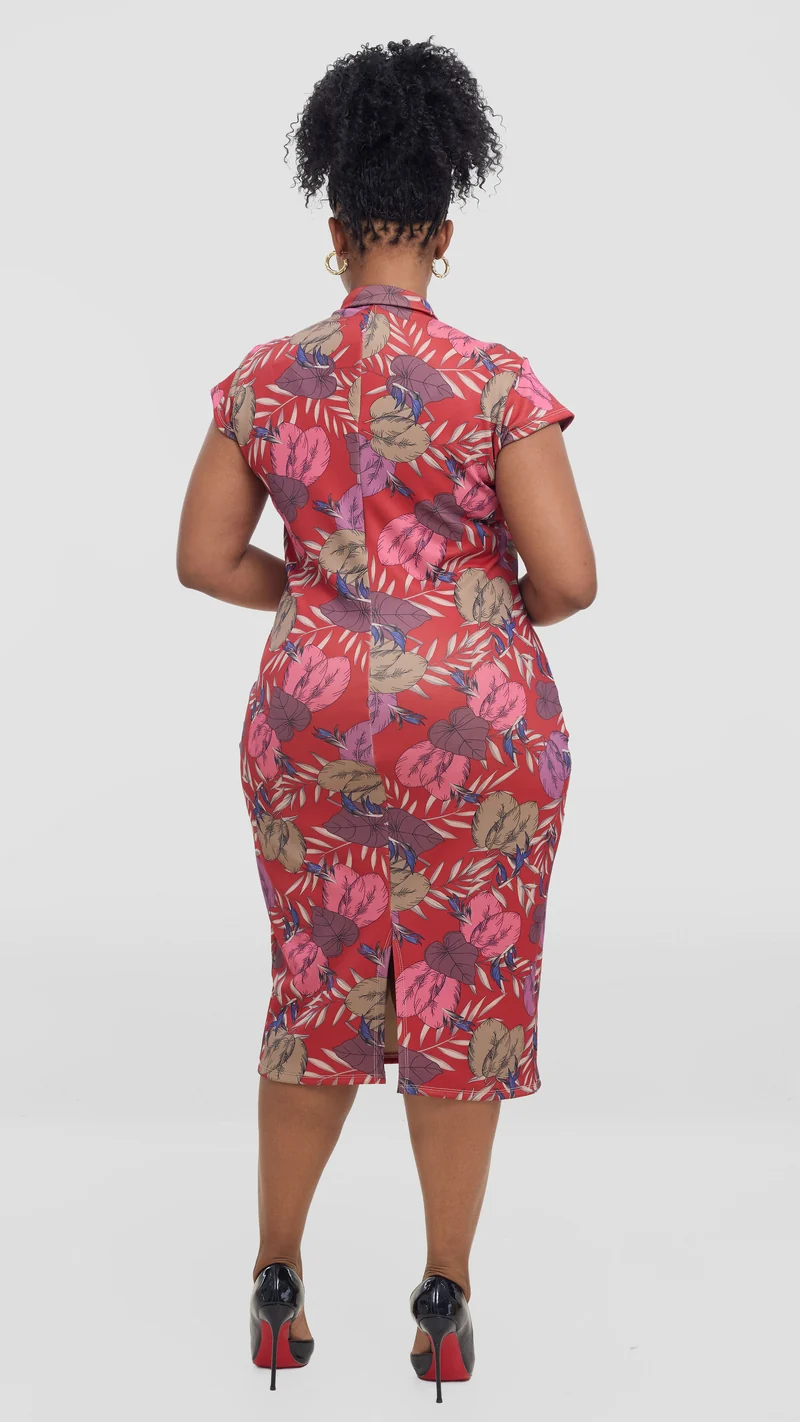 Lizola Peyton Bodycon Dress - Red flowered