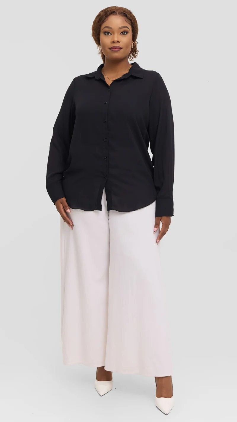 Vivo Button Up Shirt in Chiffon - Black