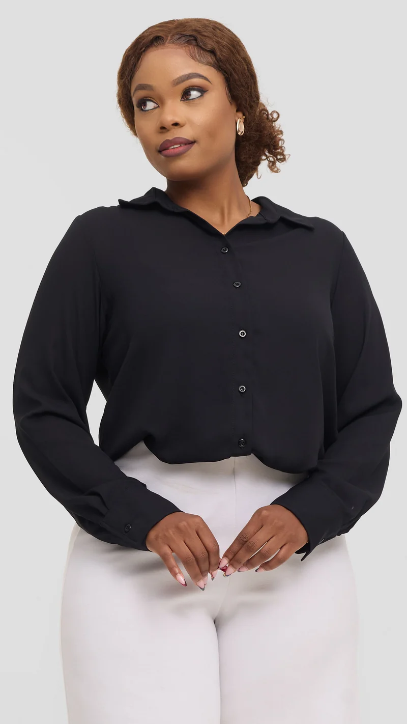 Vivo Button Up Shirt in Chiffon - Black