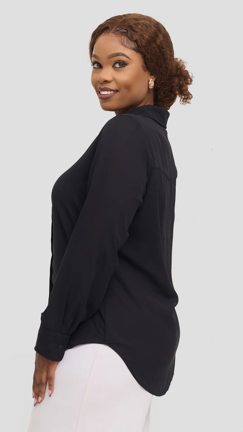 Vivo Button Up Shirt in Chiffon - Black