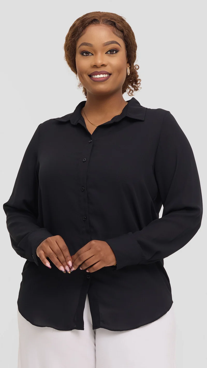 Vivo Button Up Shirt in Chiffon - Black