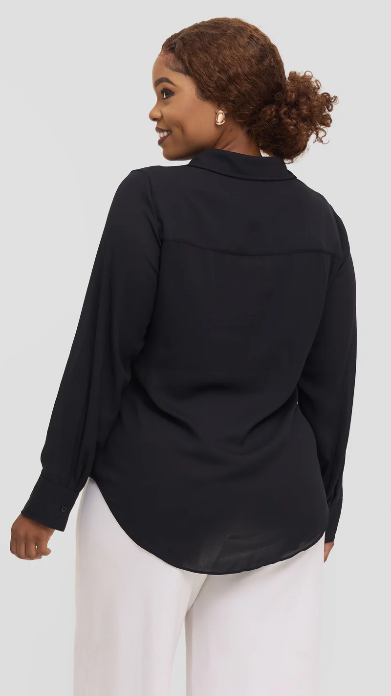 Vivo Button Up Shirt in Chiffon - Black