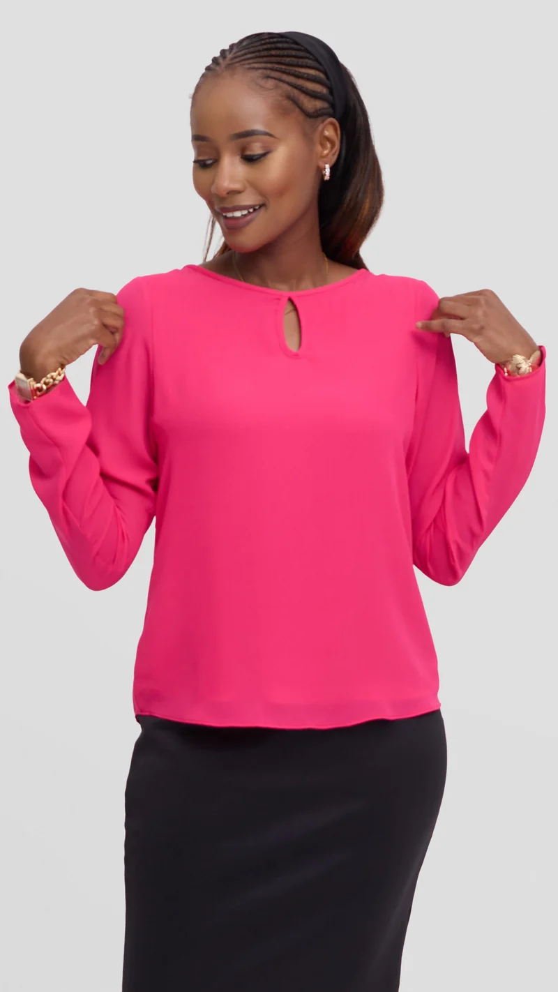 Vivo Sierra Long Sleeve Top in Chiffon (Double Layered) - Pink