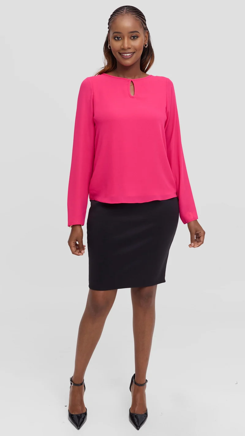 Vivo Sierra Long Sleeve Top in Chiffon (Double Layered) - Pink