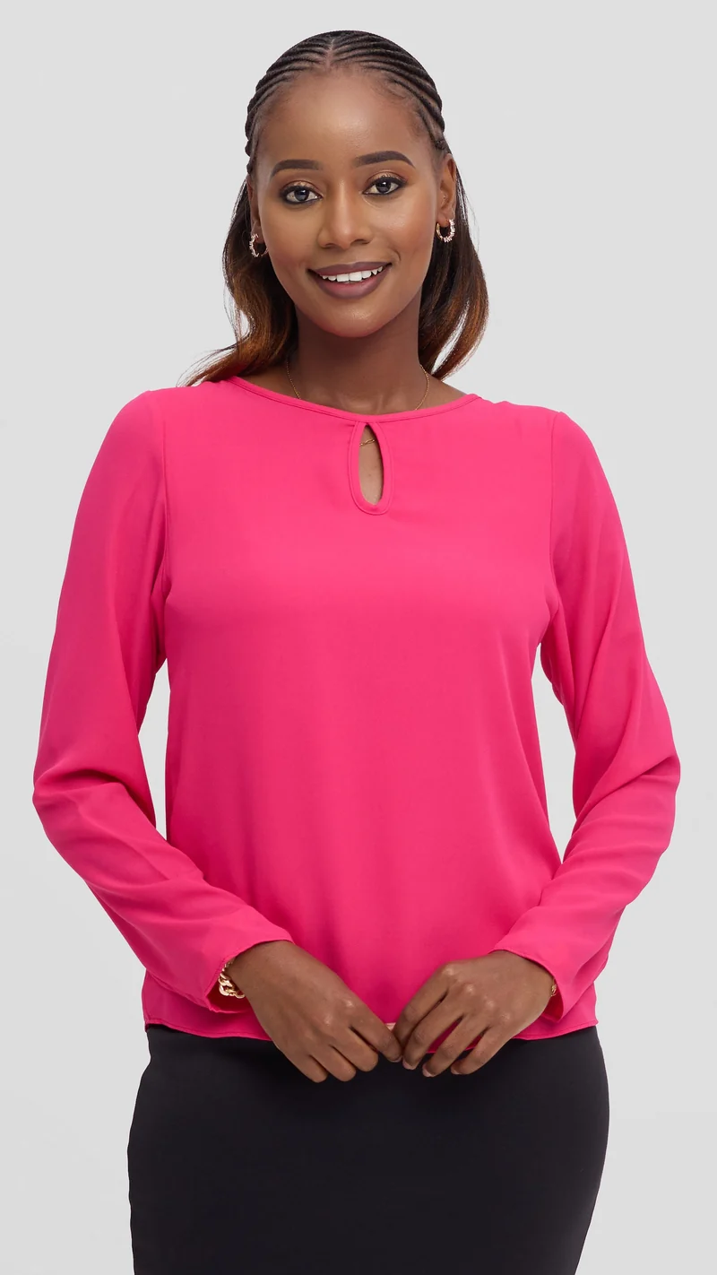 Vivo Sierra Long Sleeve Top in Chiffon (Double Layered) - Pink