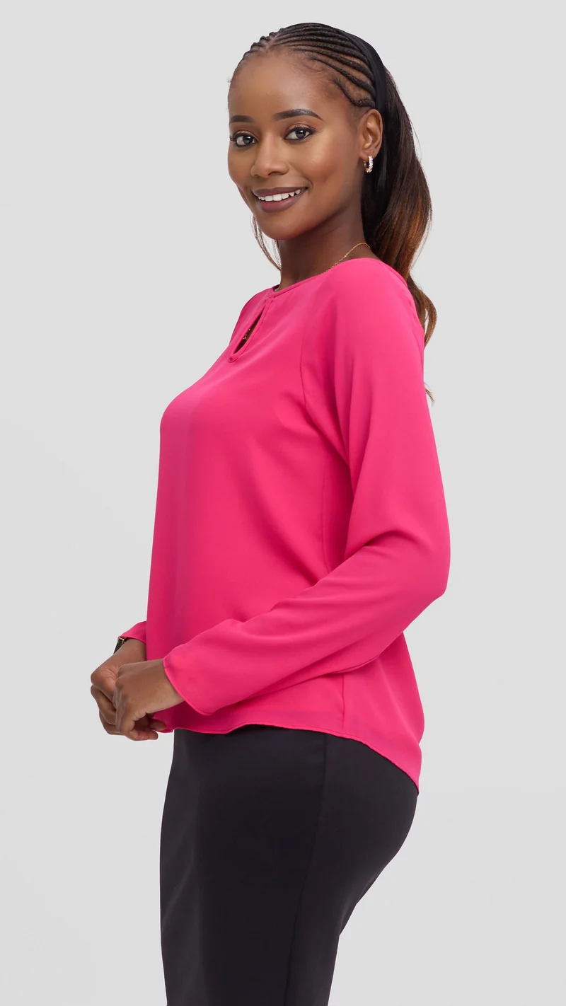 Vivo Sierra Long Sleeve Top in Chiffon (Double Layered) - Pink