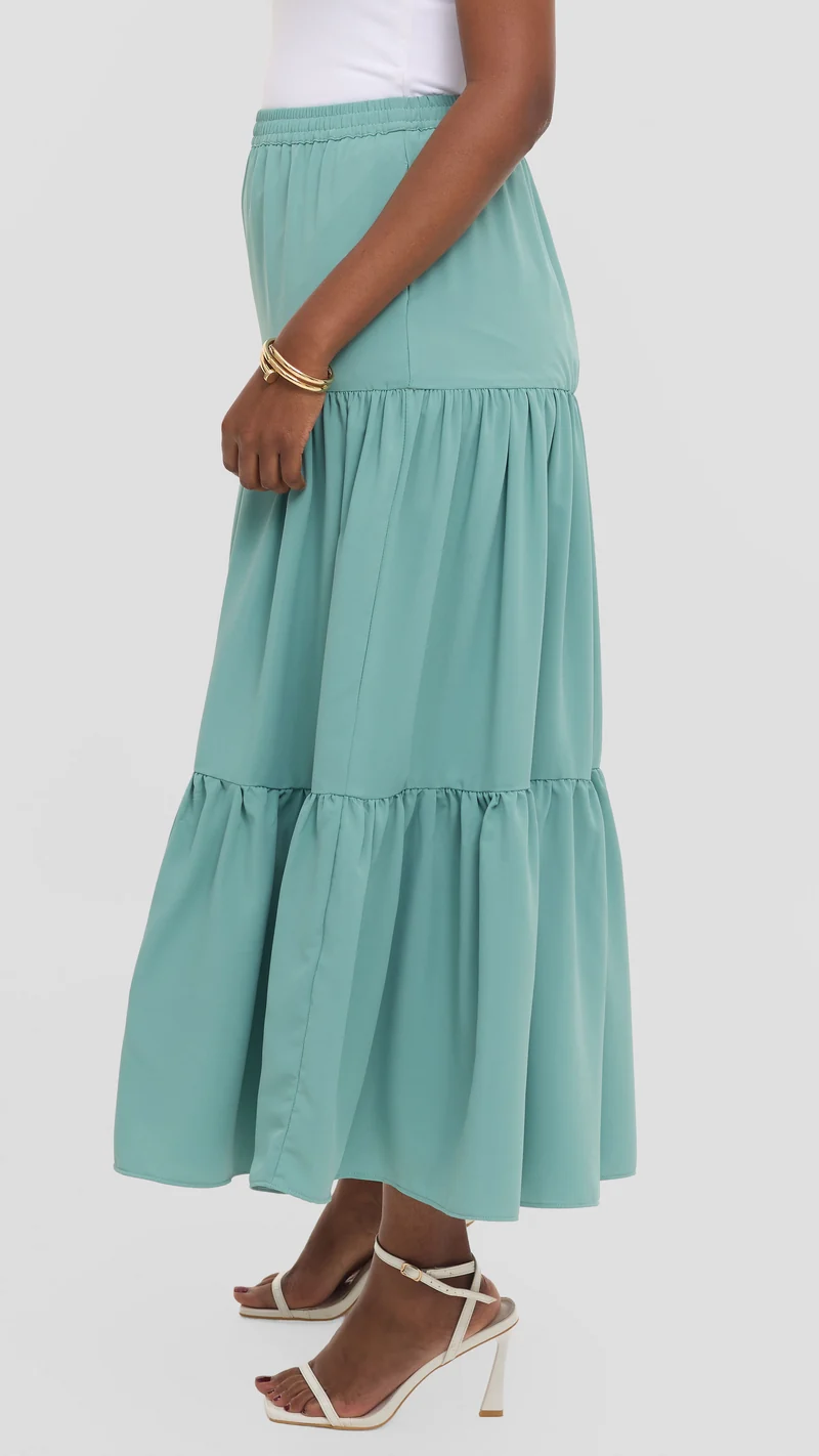 Vivo Liora Tiered Maxi Skirt in Crepe - Dusty Green