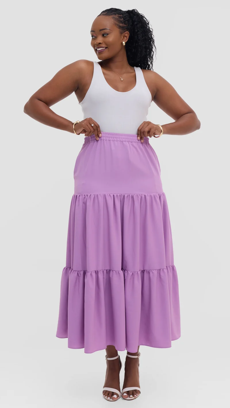 Vivo Liora Tiered Maxi Skirt in Crepe - Lilac