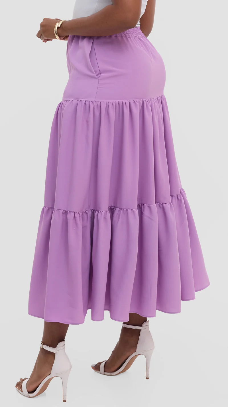 Vivo Liora Tiered Maxi Skirt in Crepe - Lilac