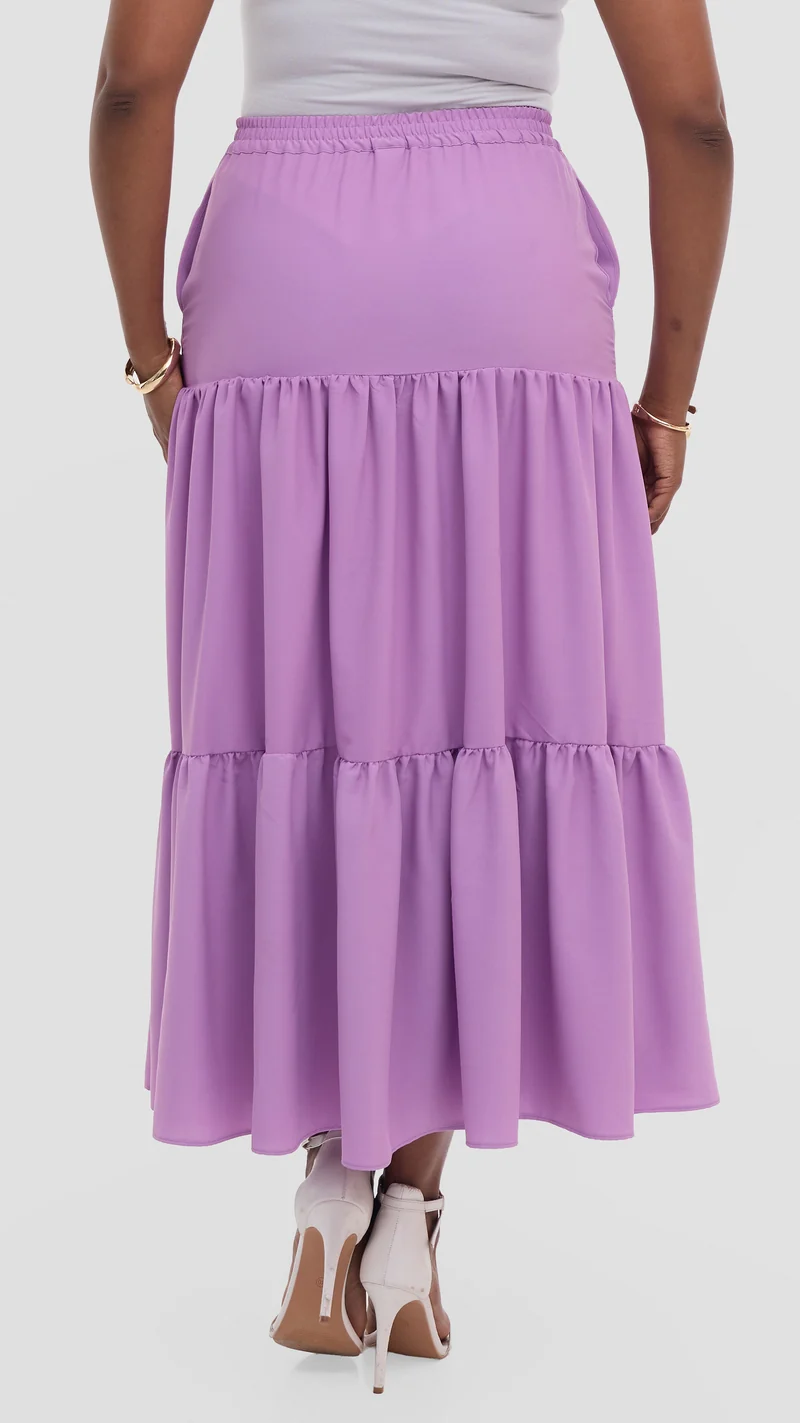 Vivo Liora Tiered Maxi Skirt in Crepe - Lilac