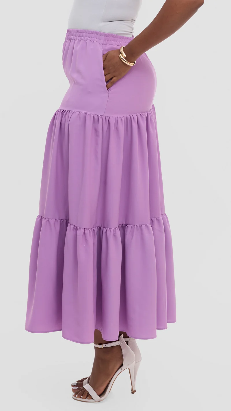 Vivo Liora Tiered Maxi Skirt in Crepe - Lilac