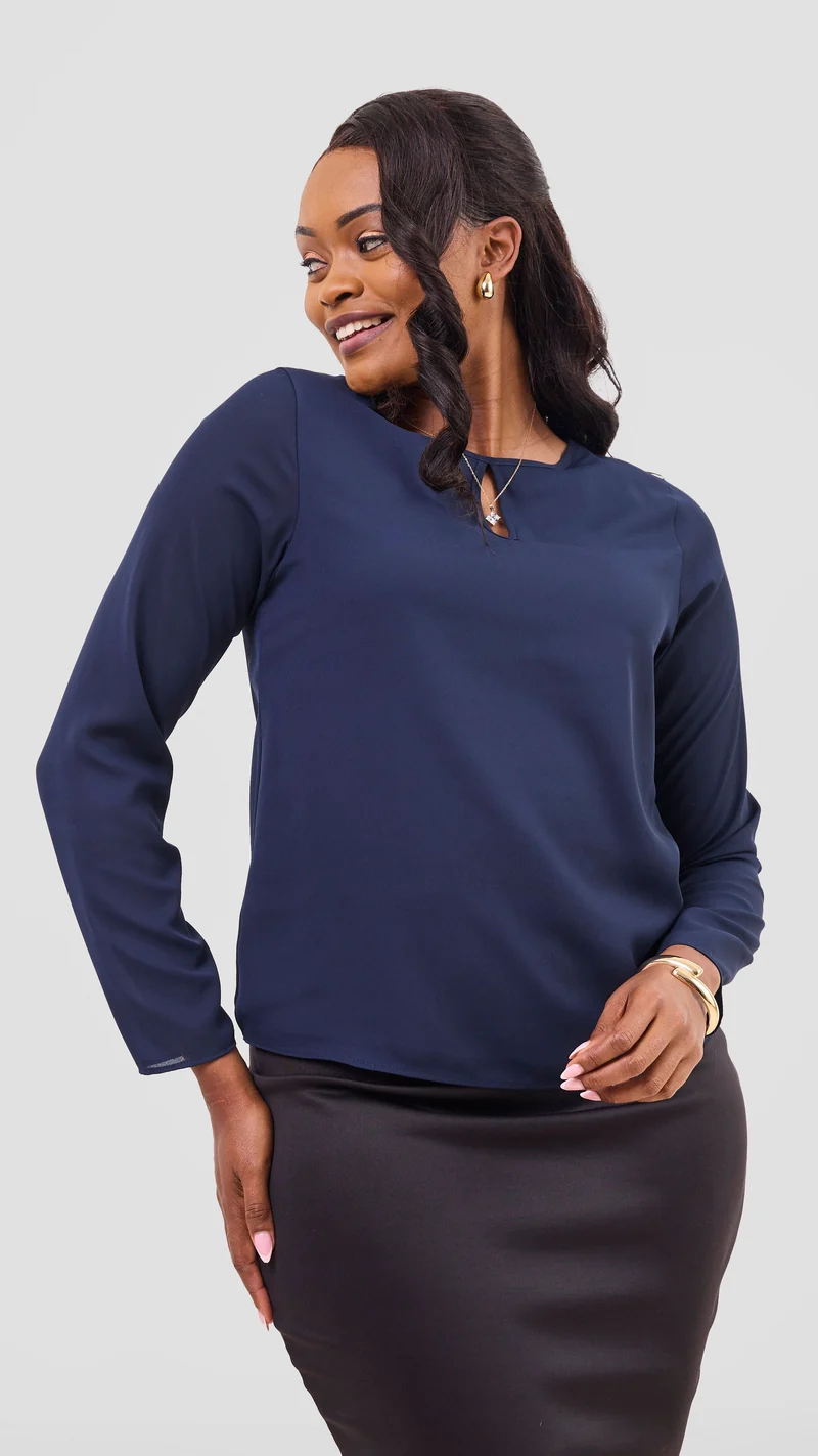 Vivo Sierra Long Sleeve Top in Chiffon (Double Layered) - Navy