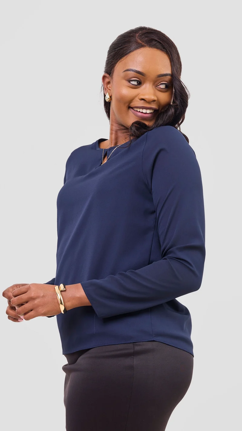 Vivo Sierra Long Sleeve Top in Chiffon (Double Layered) - Navy