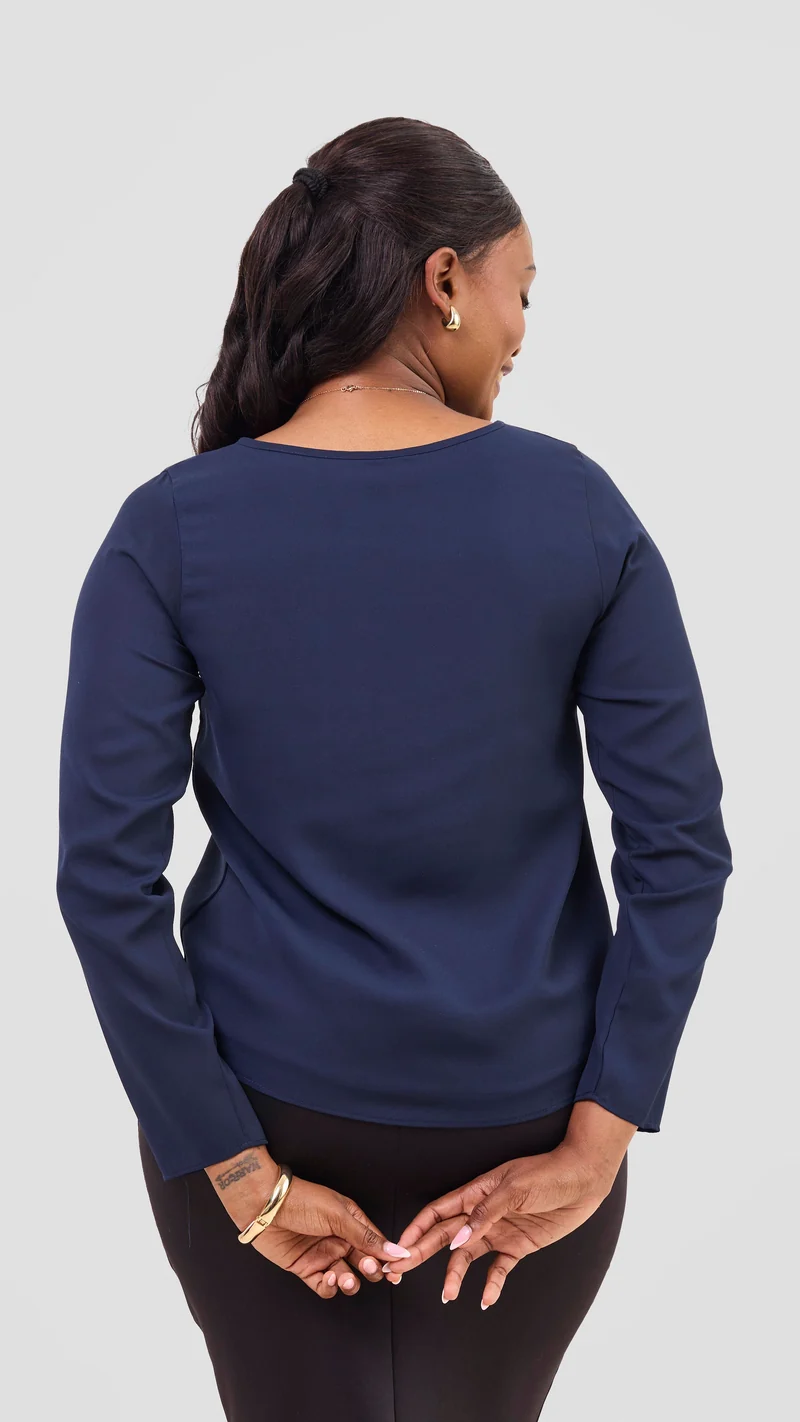Vivo Sierra Long Sleeve Top in Chiffon (Double Layered) - Navy