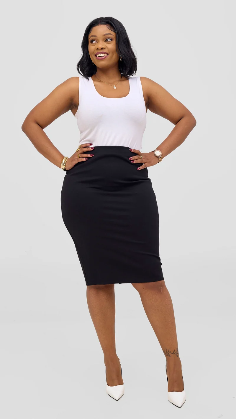 Vivo Waridi Pencil Skirt in Ponte- Black