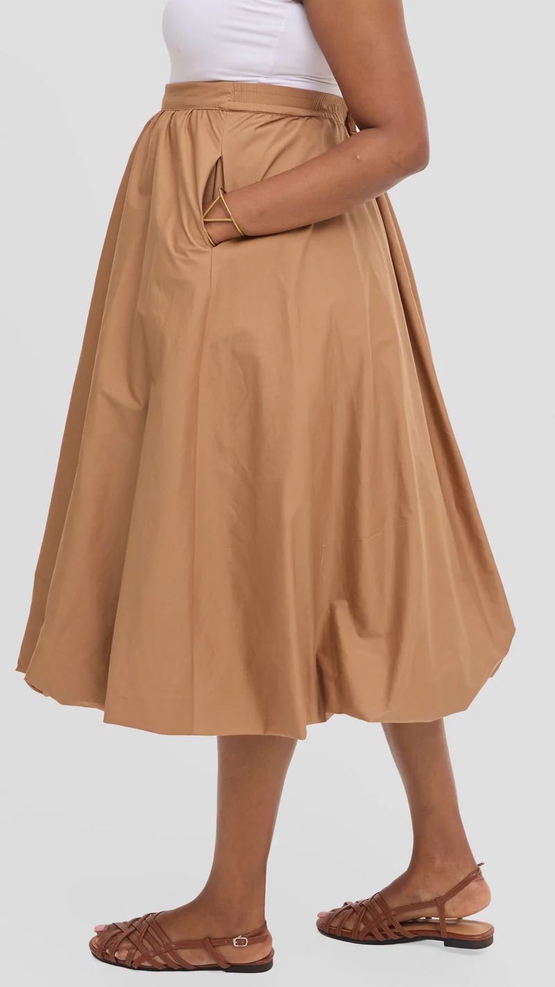 Safari Solana Bubble Midi Skirt in Cotton - Tan