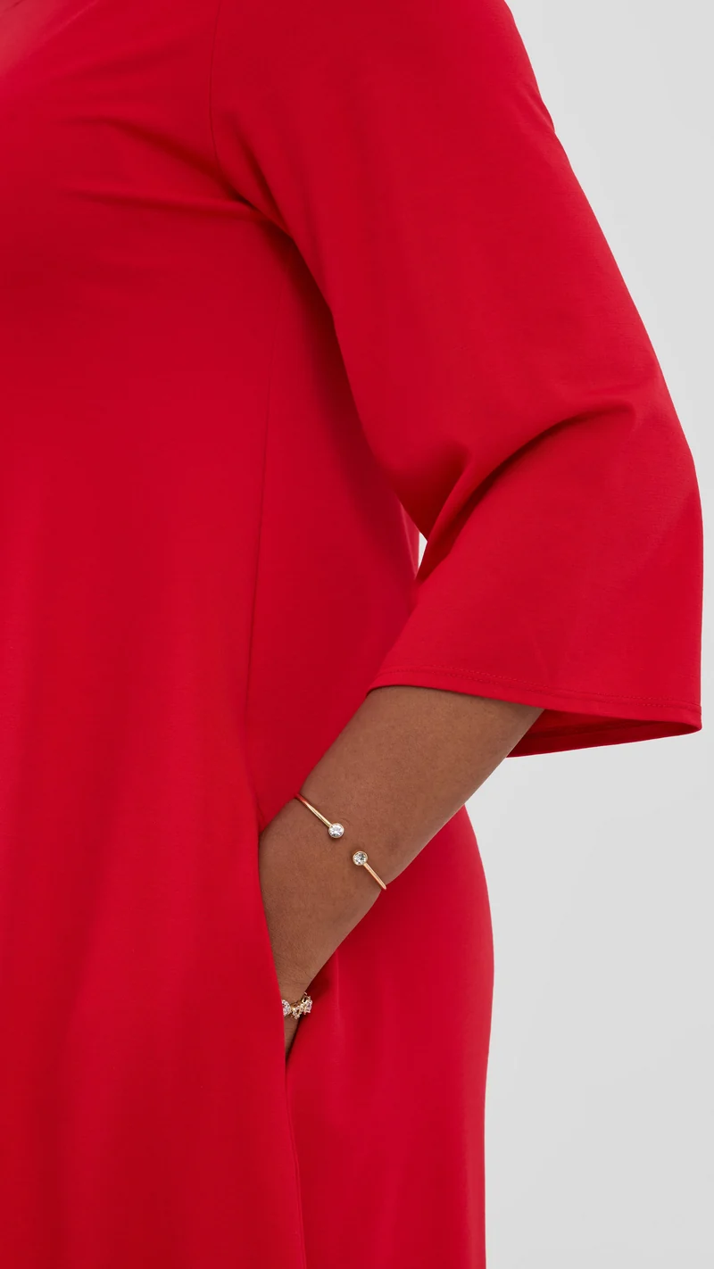 Vivo Basic 3/4 Sleeve Kena Tent Knee Length Dress - Red