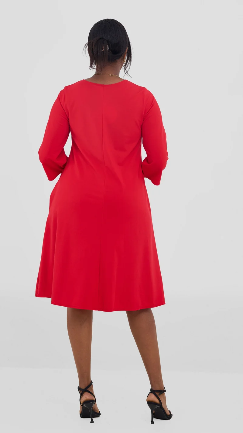 Vivo Basic 3/4 Sleeve Kena Tent Knee Length Dress - Red