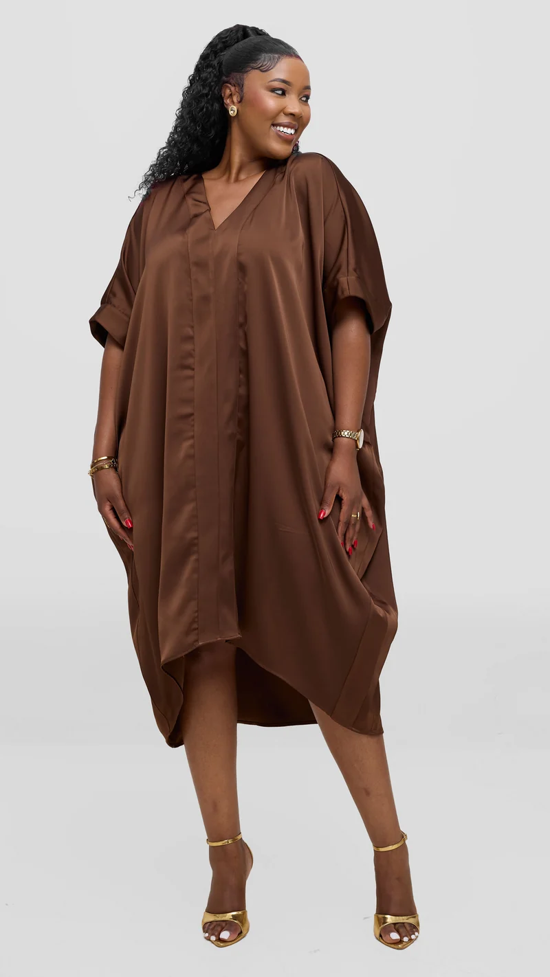Vivo liora Satin Midi Dress - Chocolate