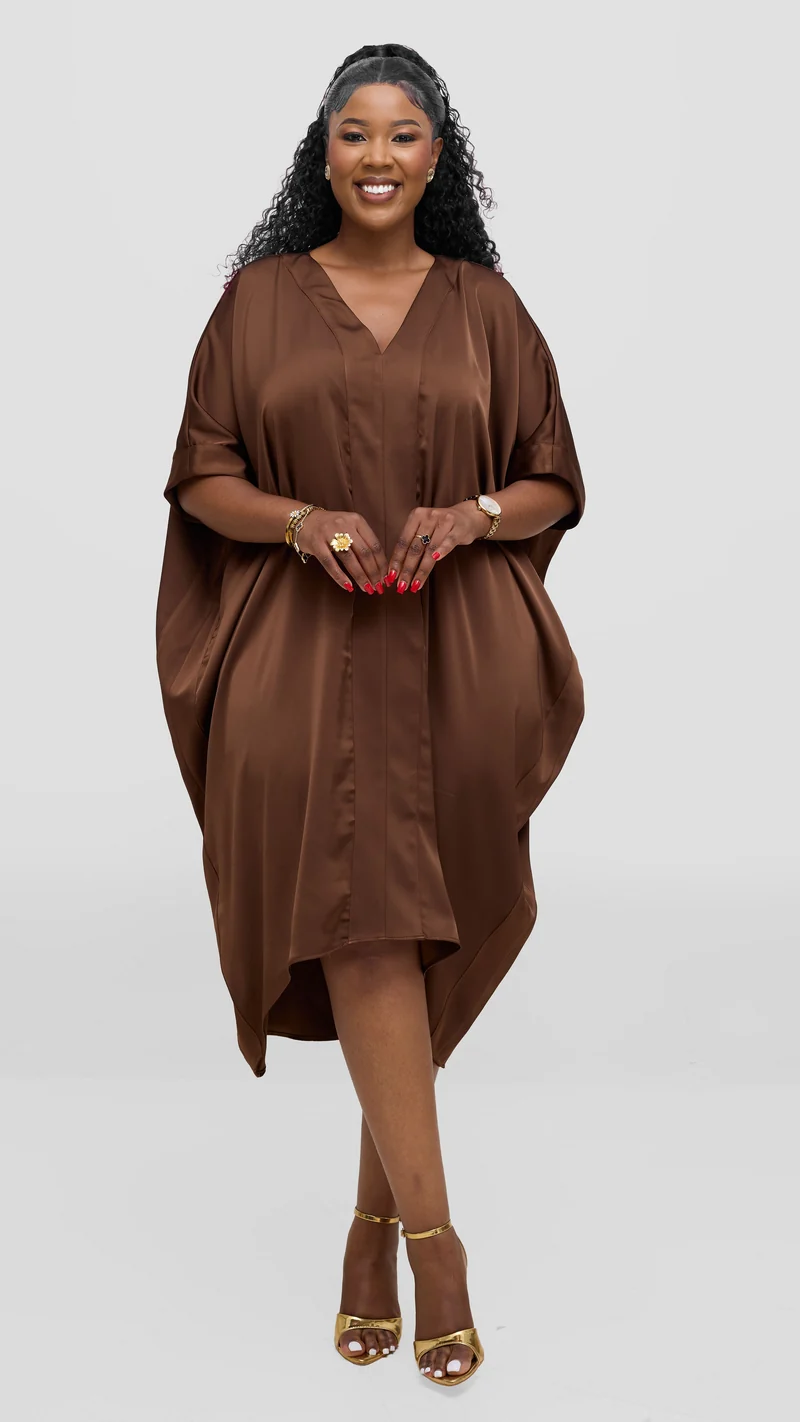 Vivo liora Satin Midi Dress - Chocolate