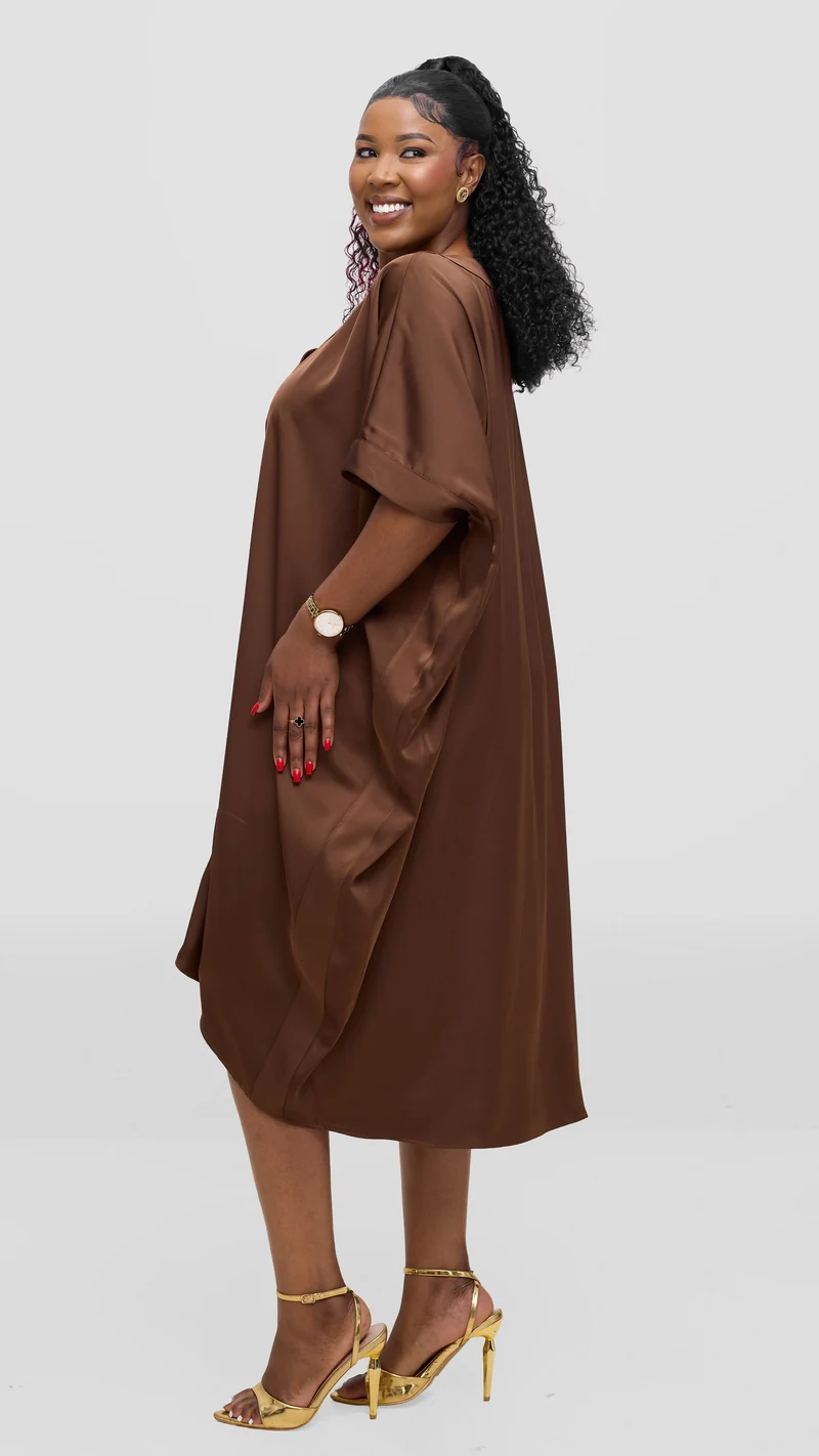 Vivo liora Satin Midi Dress - Chocolate