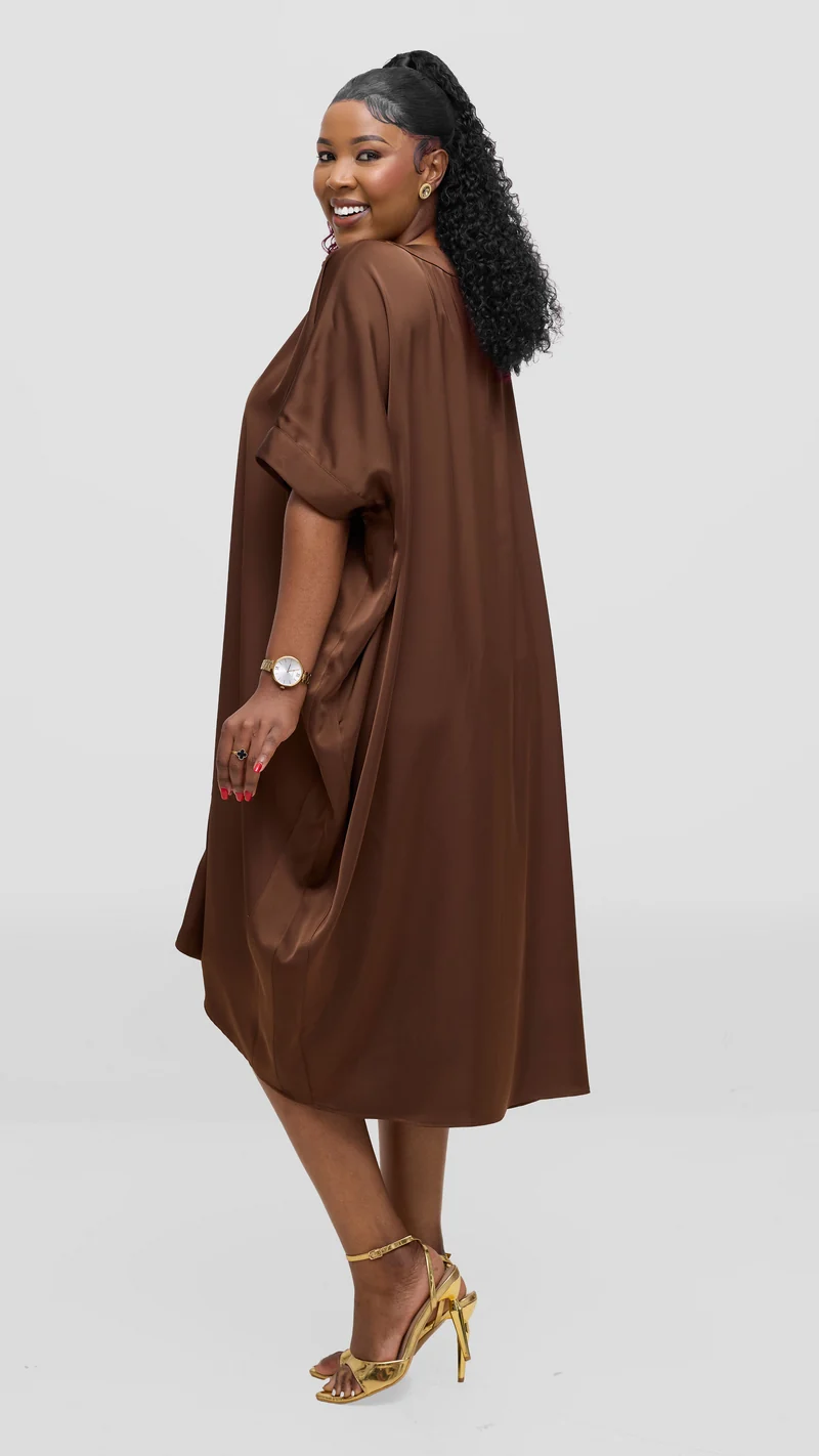 Vivo liora Satin Midi Dress - Chocolate