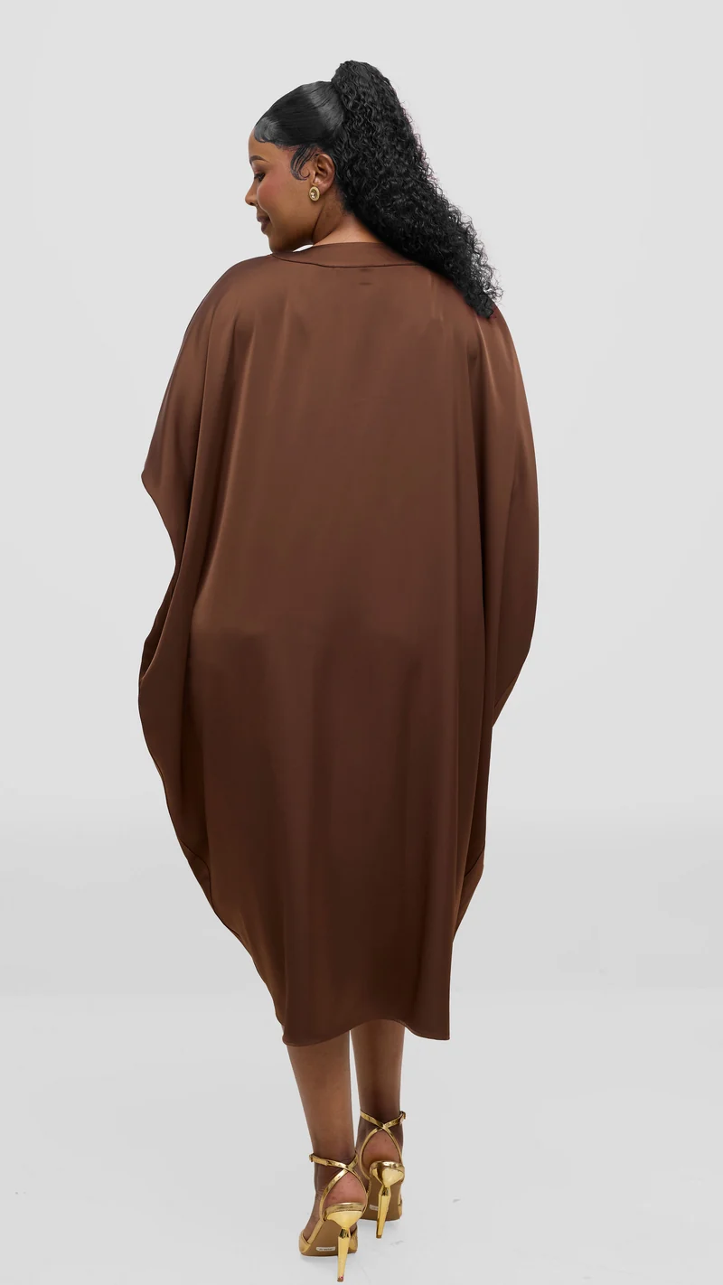 Vivo liora Satin Midi Dress - Chocolate
