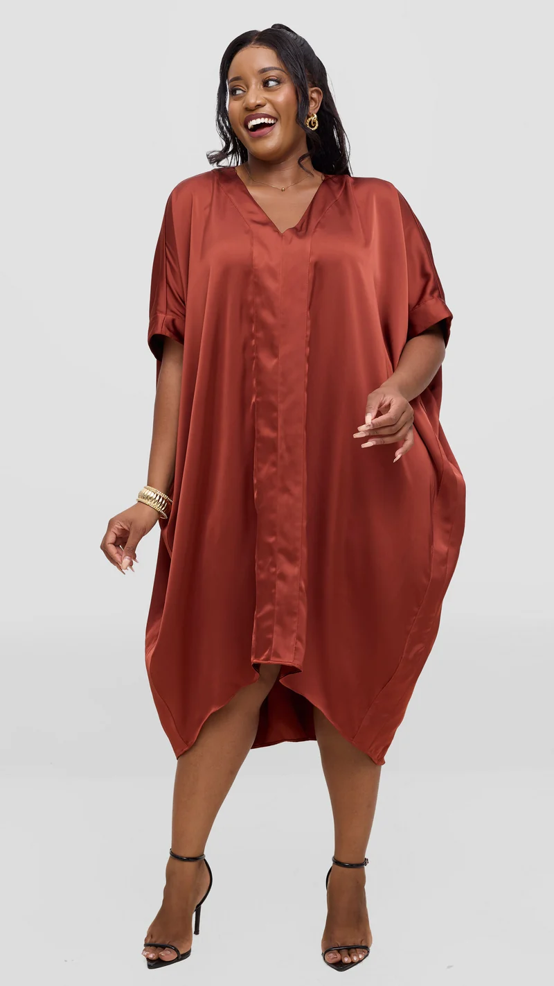 Vivo liora Satin Midi Dress - Dark Rust