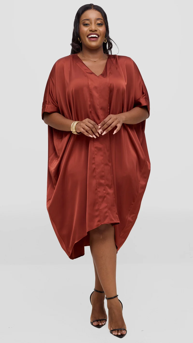 Vivo liora Satin Midi Dress - Dark Rust