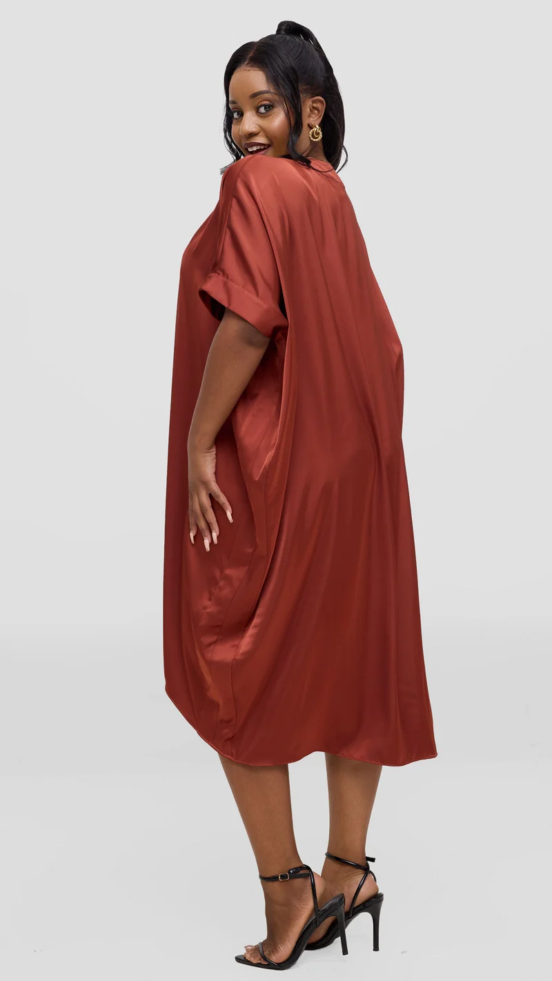 Vivo liora Satin Midi Dress - Dark Rust