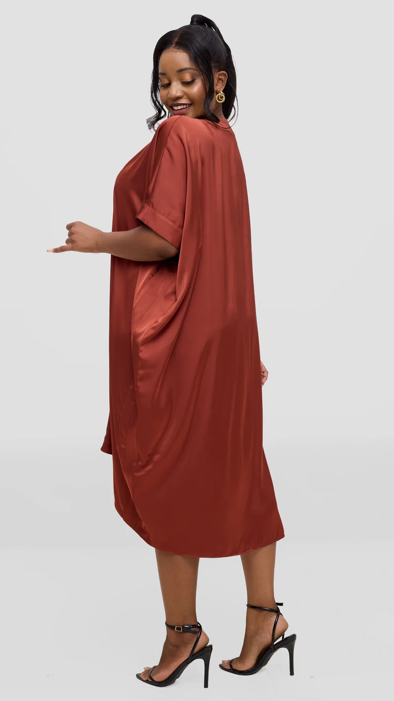 Vivo liora Satin Midi Dress - Dark Rust