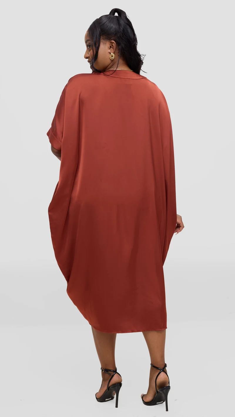 Vivo liora Satin Midi Dress - Dark Rust