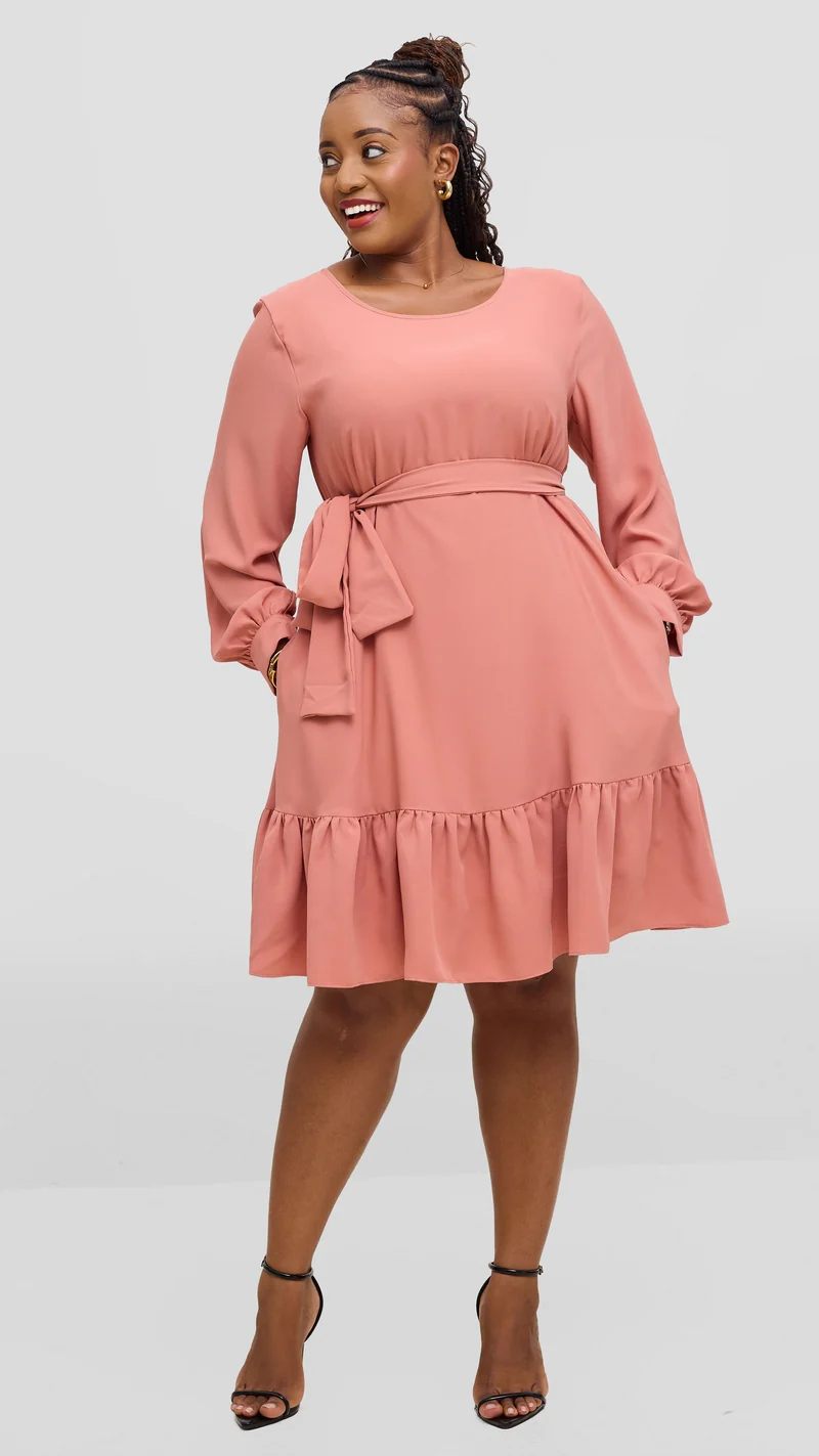 Vivo Serwa Tent Dress In Crepe - Coral