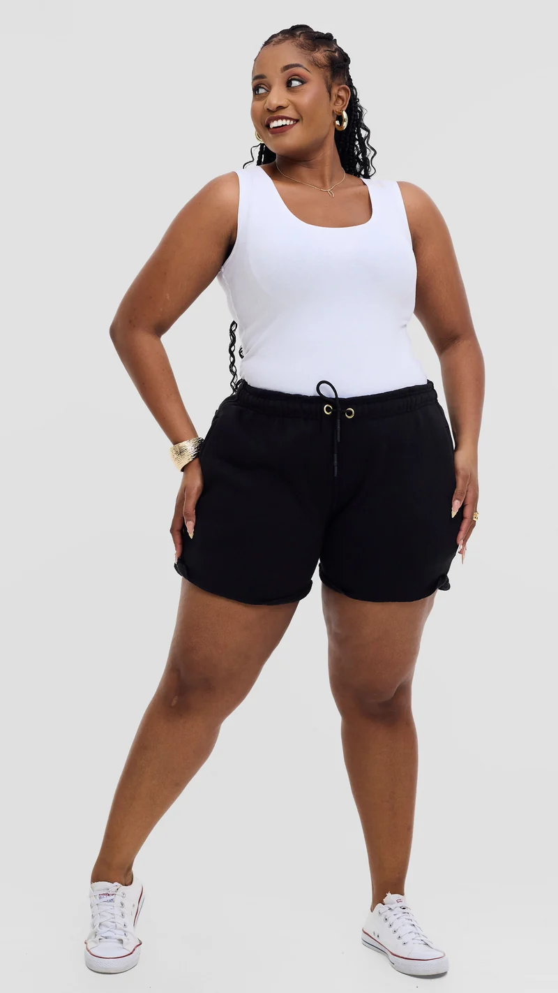 TimyT Urban Wear -Everyday Lounge Shorts- With Side Pockets & Drawl Strings - Black
