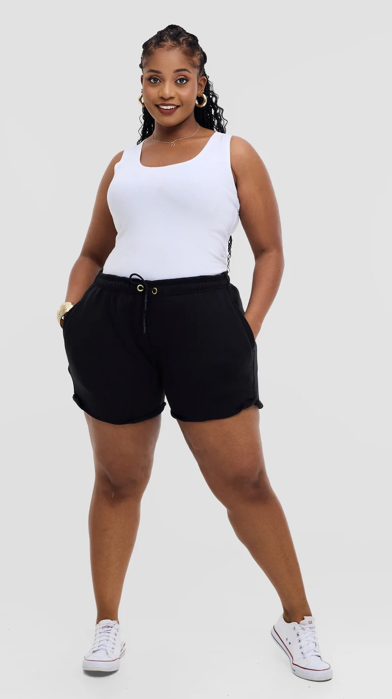 TimyT Urban Wear -Everyday Lounge Shorts- With Side Pockets & Drawl Strings - Black