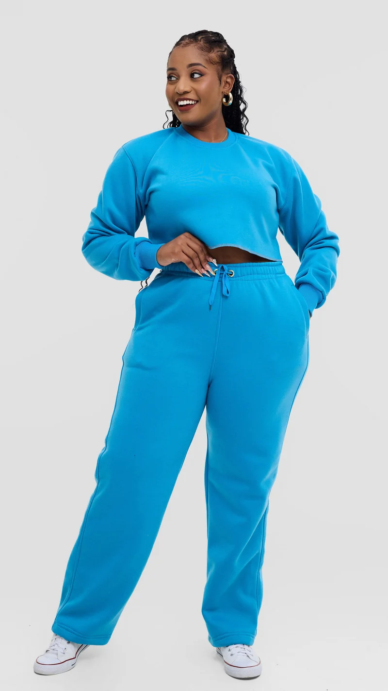 Timyt Urban Wear – Cropped Sweatshirt +Straight Leg Sweat Pant Set - Blue