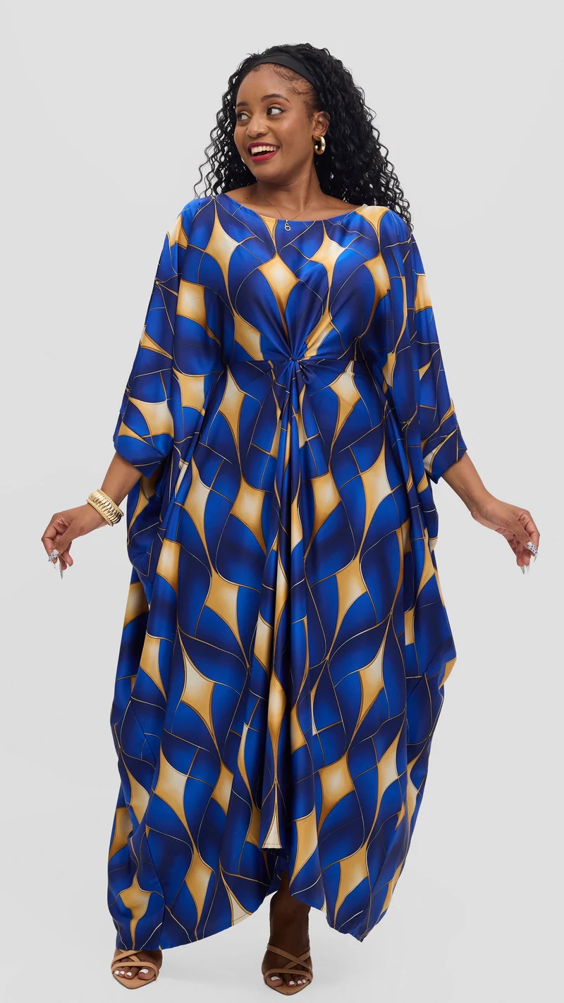 Jolly Fancy Wear Rich Auntie Kaftan Dress - Royal Blue Print