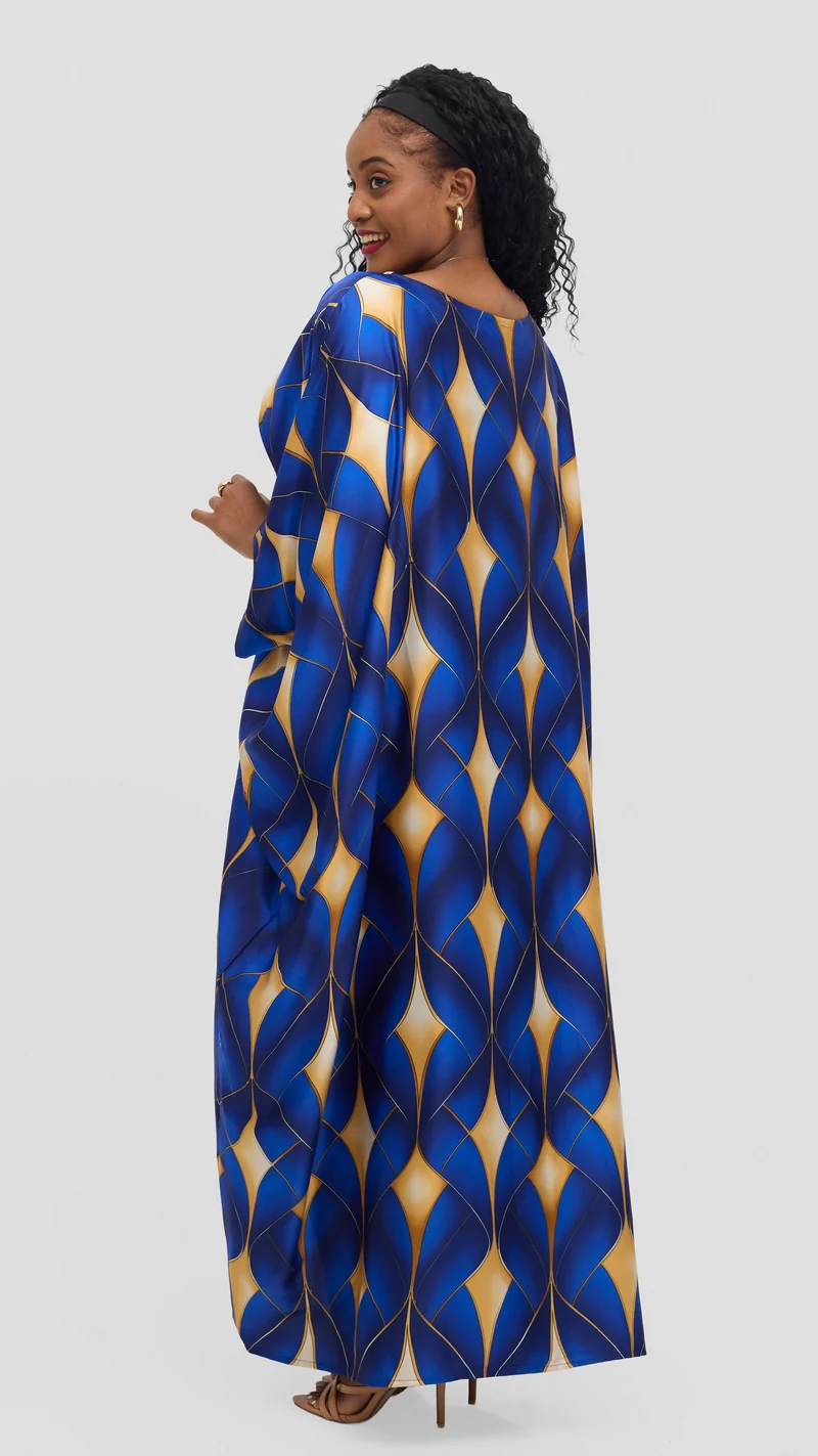 Jolly Fancy Wear Rich Auntie Kaftan Dress - Royal Blue Print