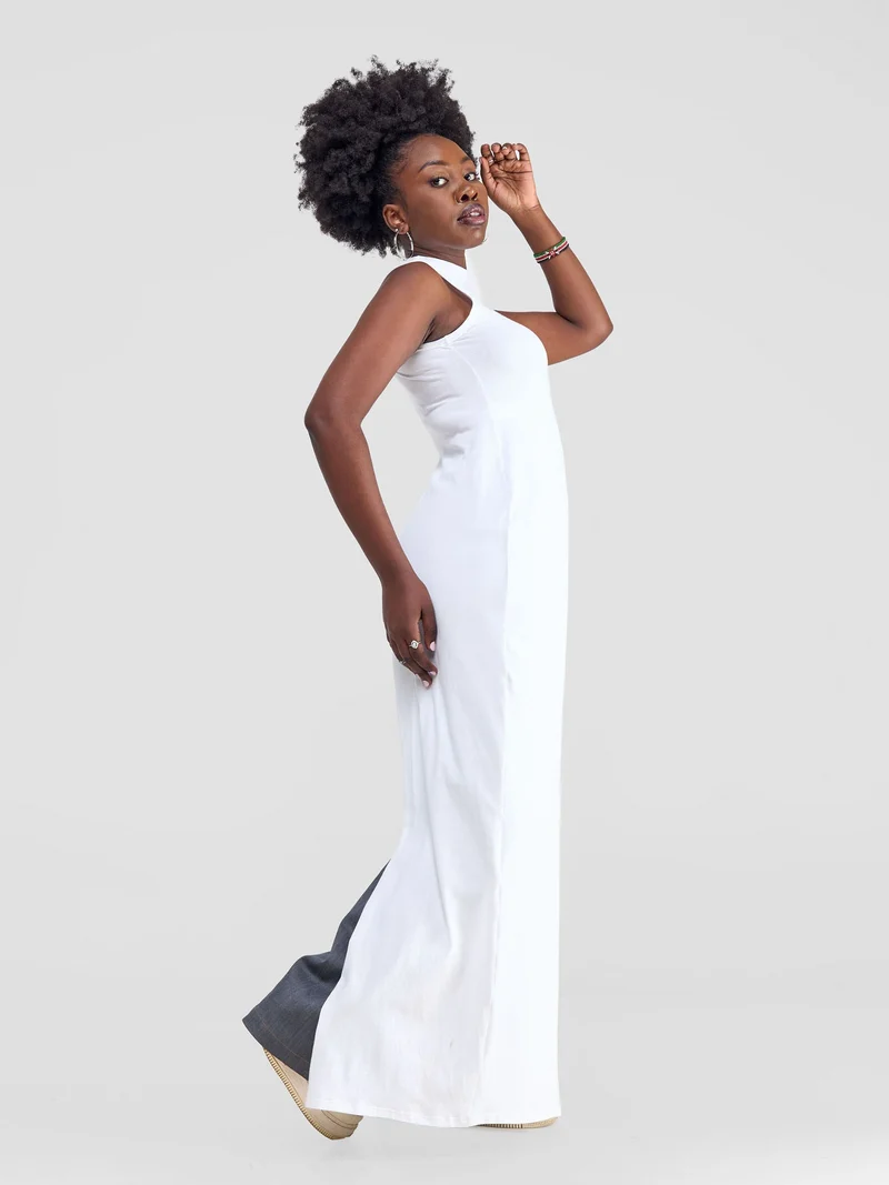 Zoya Yuni Sleeveless Turtle Neck Maxi Top - White