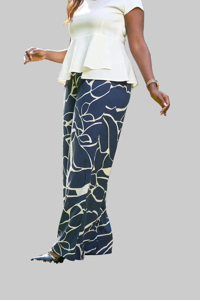 Kakiba Collections Chic Navy Palazzo Pants - Navy Blue / White