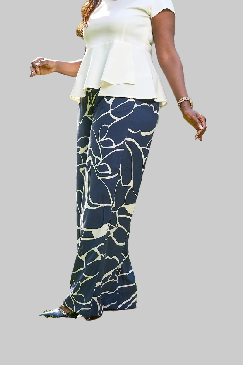 Kakiba Collections Chic Navy Palazzo Pants - Navy Blue / White