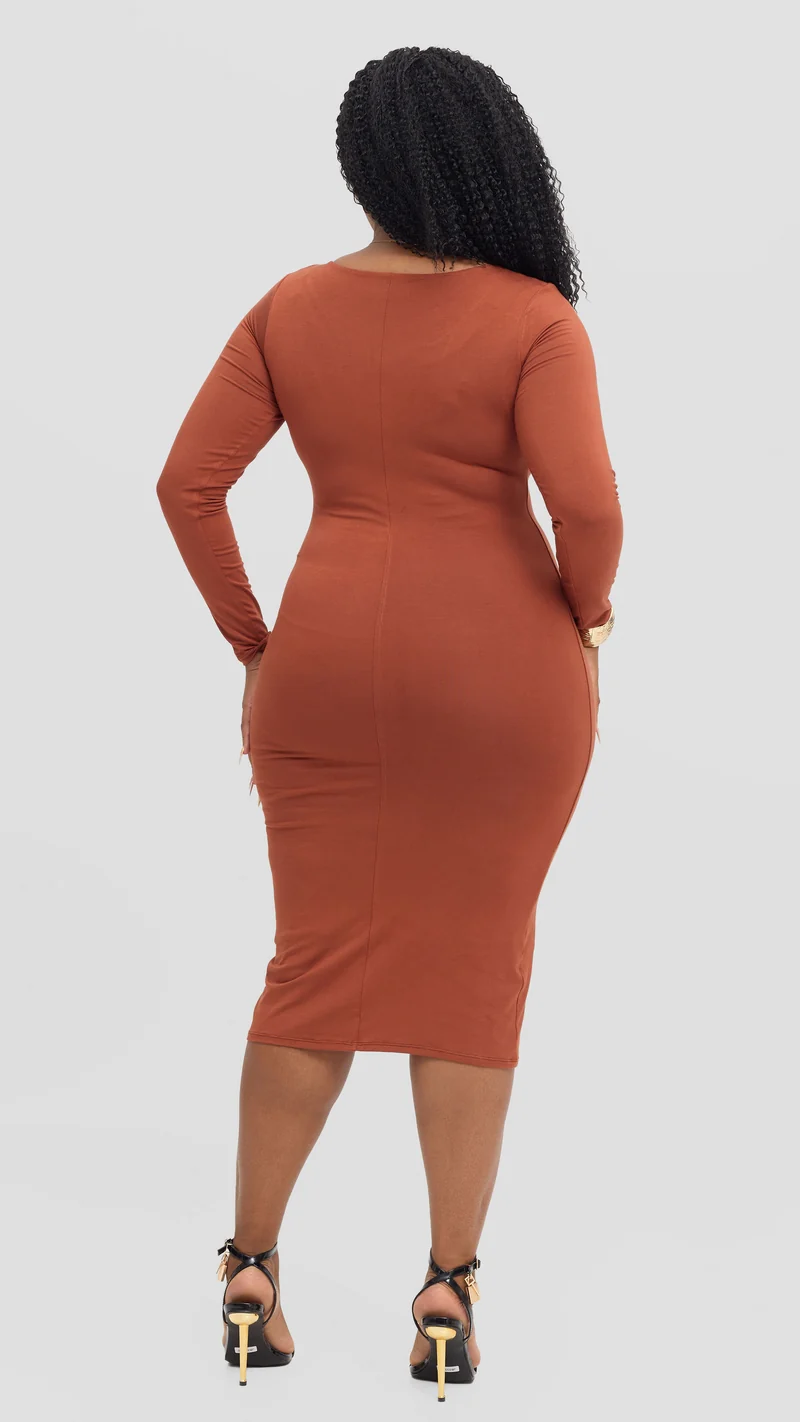 Vivo Scoop Neck Bodycon in Jersey - Rust