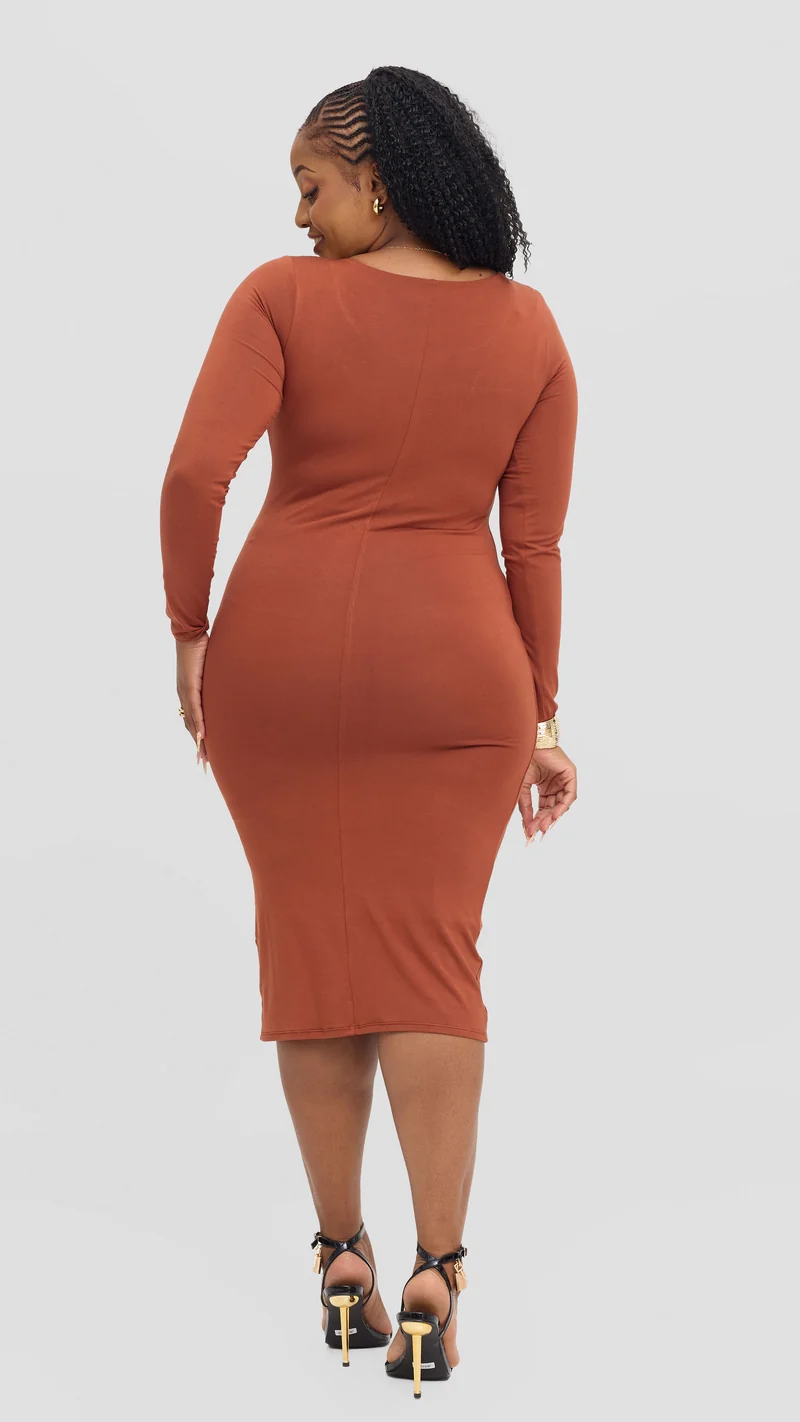 Vivo Scoop Neck Bodycon in Jersey - Rust