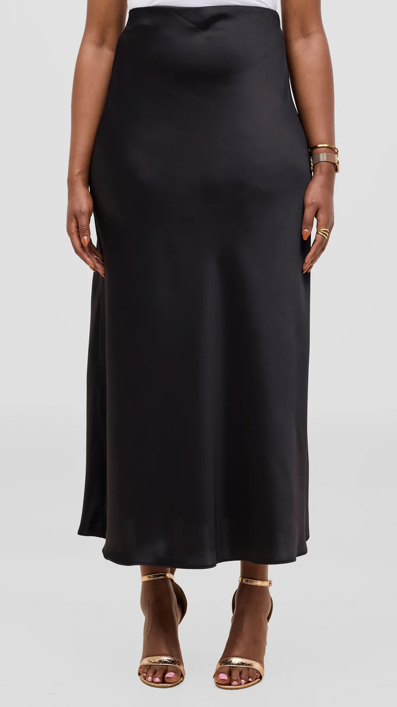 Vivo Talia Maxi Slip Skirt in Satin- Black
