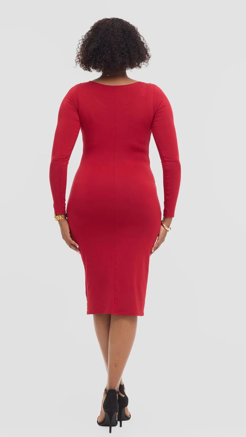 Vivo Scoop Neck Bodycon in Jersey - Dark Red